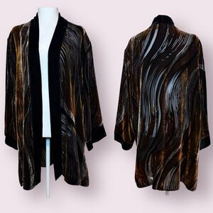 Vintage A Touch Of Class Burnout Velvet Silk Kimono Jacket Brown & Black Size 1X